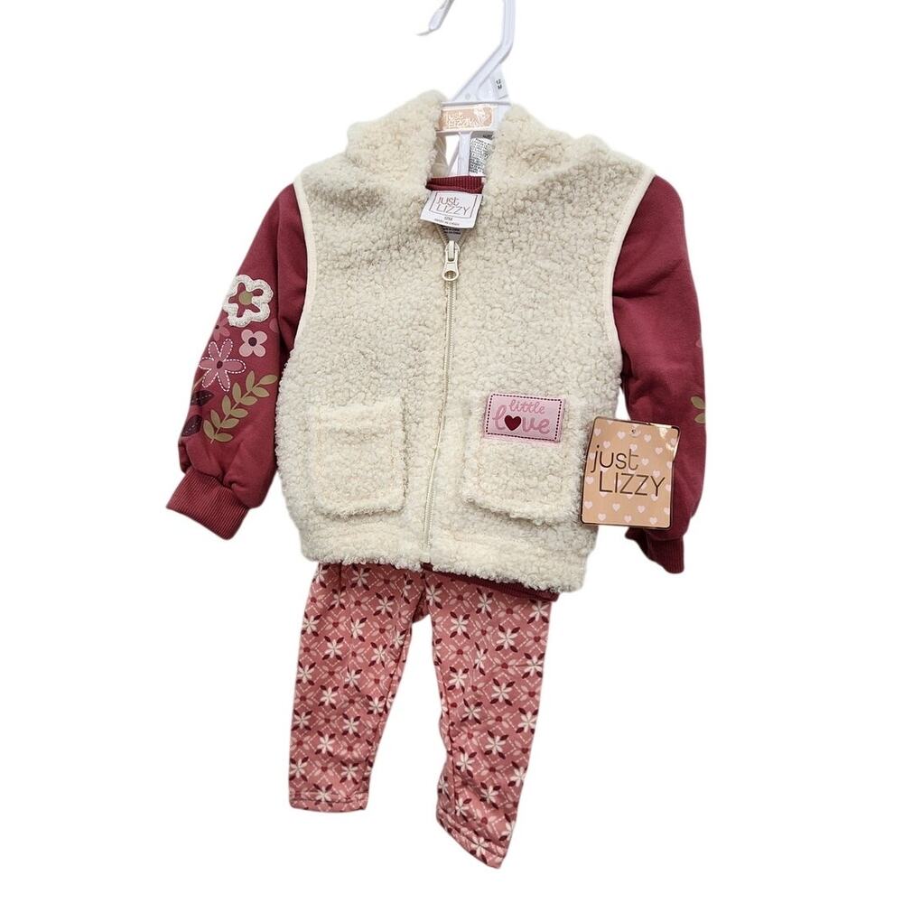 -New NWT Girls 3- Piece Outfit Set‎ size 12 Monthe Pink Warm White Vest